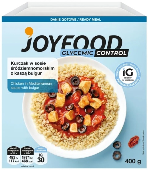 JOYFOOD Kurczak proteinowy w sosie śródziemnomorskim z kaszą bulgur IG 30 400 g