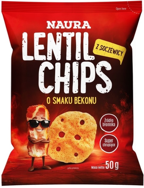 NAURA Chipsy z czerwonej soczewicy o smaku bekonu 50g