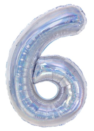 PartyPal Balon foliowy cyfra 6 holograficzny 100cm