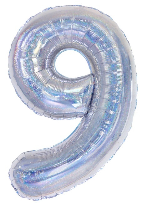 PartyPal Balon foliowy cyfra 9 holograficzny 100cm