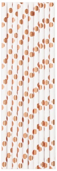 PartyPal Słomki białe w kropki rose gold 10szt.