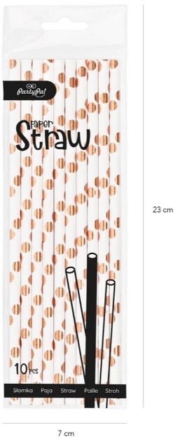 PartyPal Słomki białe w kropki rose gold 10szt.