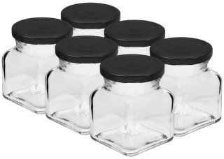 BROWIN Słoik twist off 120ml Cztery kąty fi53 z czarną zakrętką 6szt