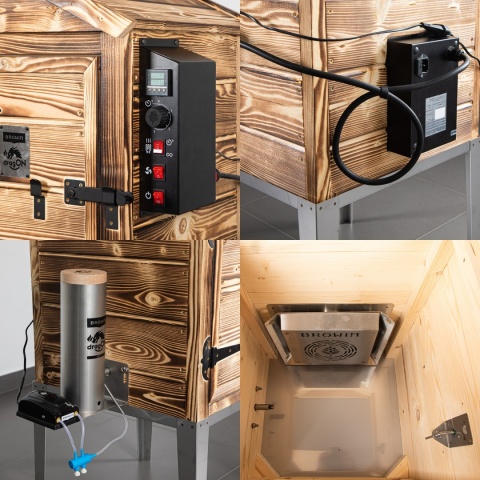 BROWIN Wędzarnia 115 L dragON Wood 60E - drewniana opalana, z elektrycznym modułem grzejnym i sterownikiem