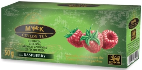 MK CEYLON TEA HERBATA ZIELONA AROMATYZOWANA O SM MALINY W TOREBKACH 50G