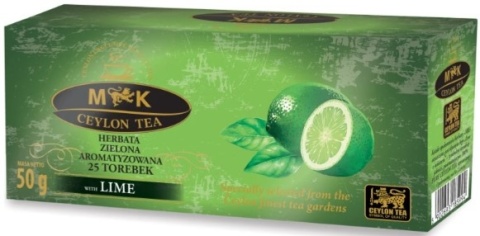 MK CEYLON TEA HERBATA ZIELONA AROMATYZOWANA O SM LIMONKI W TOREBKACH 50G