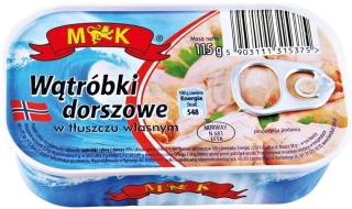 MK WĄTRÓBKI DORSZOWE W TŁUSZCZU WŁASNYM 115G