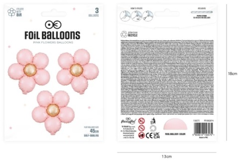 PartyPal Balon foliowy Kwiat różowy matowy 45cm 3szt.