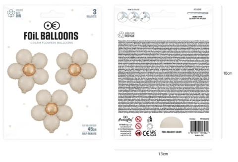 PartyPal Balon foliowy Kwiat kremowy matowy 45cm 3szt
