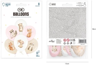 PartyPal Balony Urocze Zwierzątka pastelowe 12 cali 6 szt