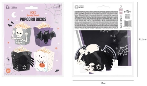 PartyPal Pudełko na popcorn Halloween Spooky Friends 4szt DIY