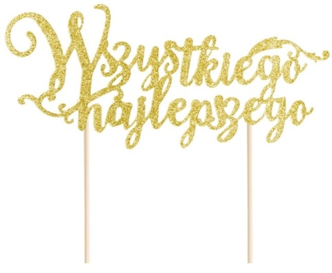 PartyPal Topper na tort Wszystkiego najlepszego brokatowy złoty 1szt