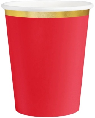 PartyPal Kubek czerwony Classic Gold 220ml 6szt