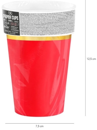 PartyPal Kubek czerwony Classic Gold 220ml 6szt